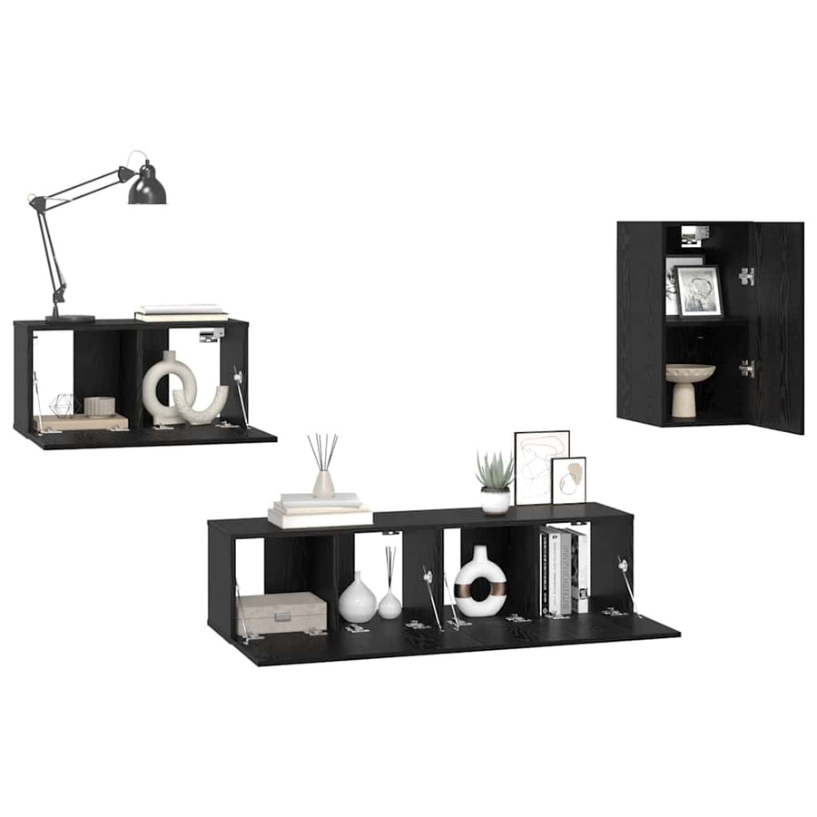 Tv-meubelset 4 pcs Zwart eiken 30.5 x 30 x 60 cm Bewerkt hout