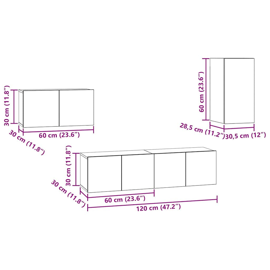 Tv-meubelset 4 pcs Zwart eiken 30.5 x 30 x 60 cm Bewerkt hout