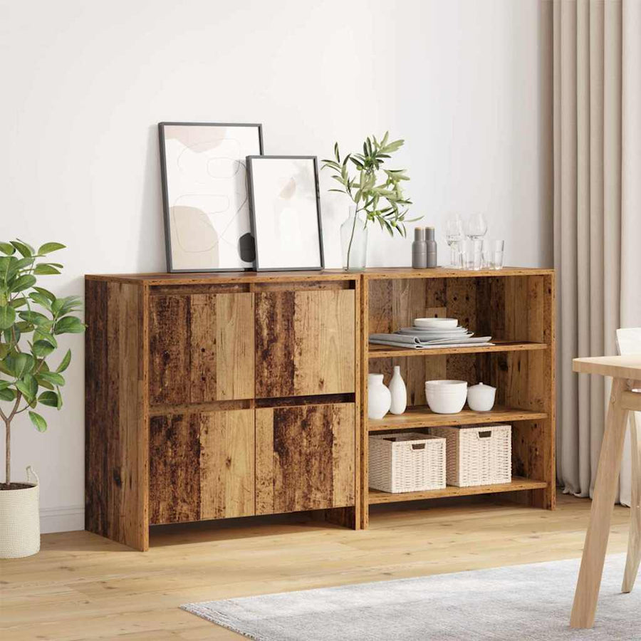 Dressoir met plank 2 pcs Oud hout 70 x 41 x 75 cm Bewerkt hout