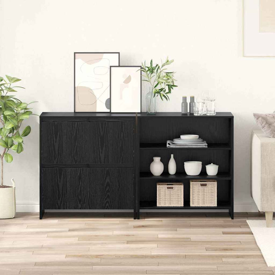 Dressoir 2 pcs Zwart eiken 70 x 41 x 75 cm Bewerkt hout
