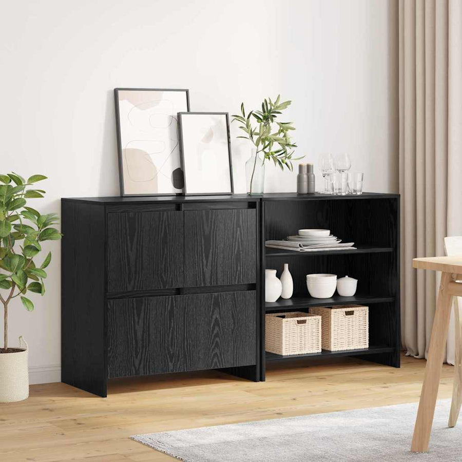 Dressoir 2 pcs Zwart eiken 70 x 41 x 75 cm Bewerkt hout