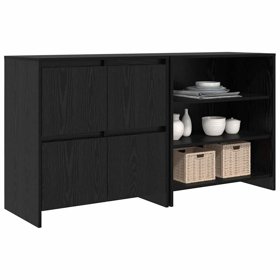 Dressoir 2 pcs Zwart eiken 70 x 41 x 75 cm Bewerkt hout