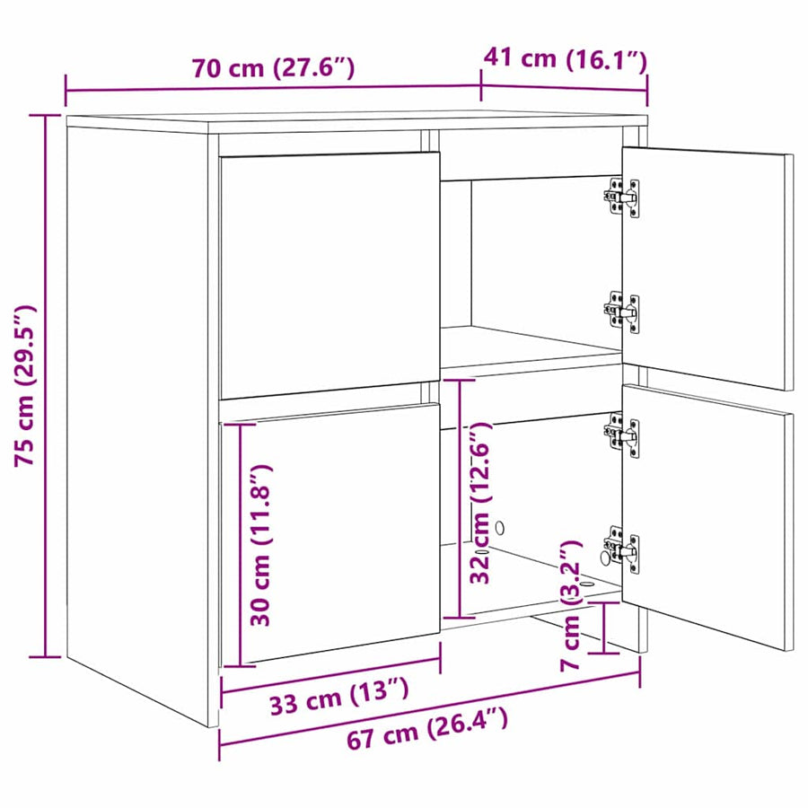 Dressoir 2 pcs artisanaal eikenkleurig 70 x 41 x 75 cm