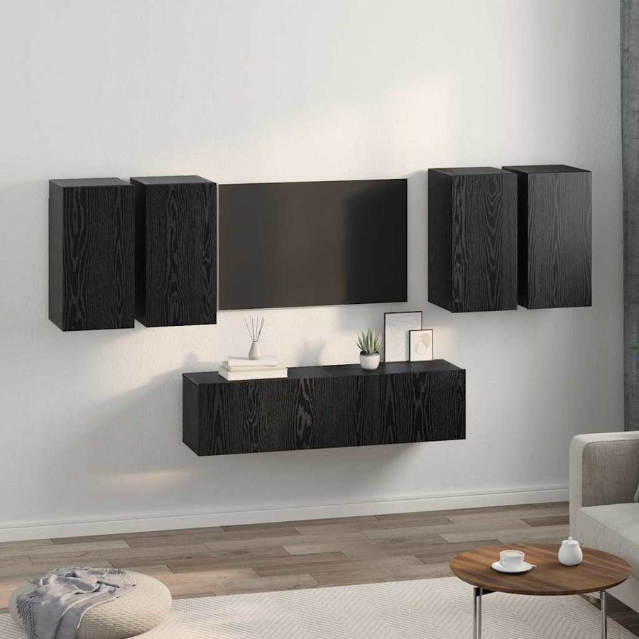 Tv-meubelset 6 pcs Zwart eiken 60 x 30 x 30 cm Bewerkt hout