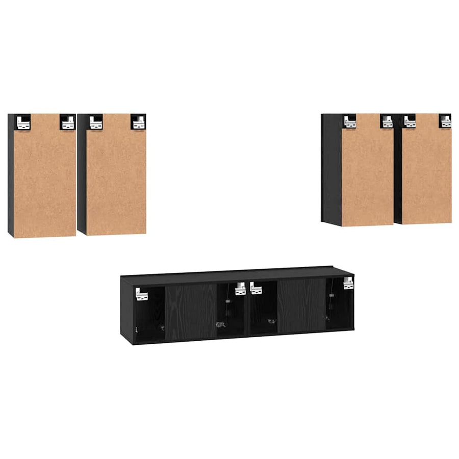 Tv-meubelset 6 pcs Zwart eiken 60 x 30 x 30 cm Bewerkt hout