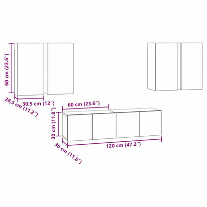 Tv-meubelset 6 pcs Zwart eiken 60 x 30 x 30 cm Bewerkt hout