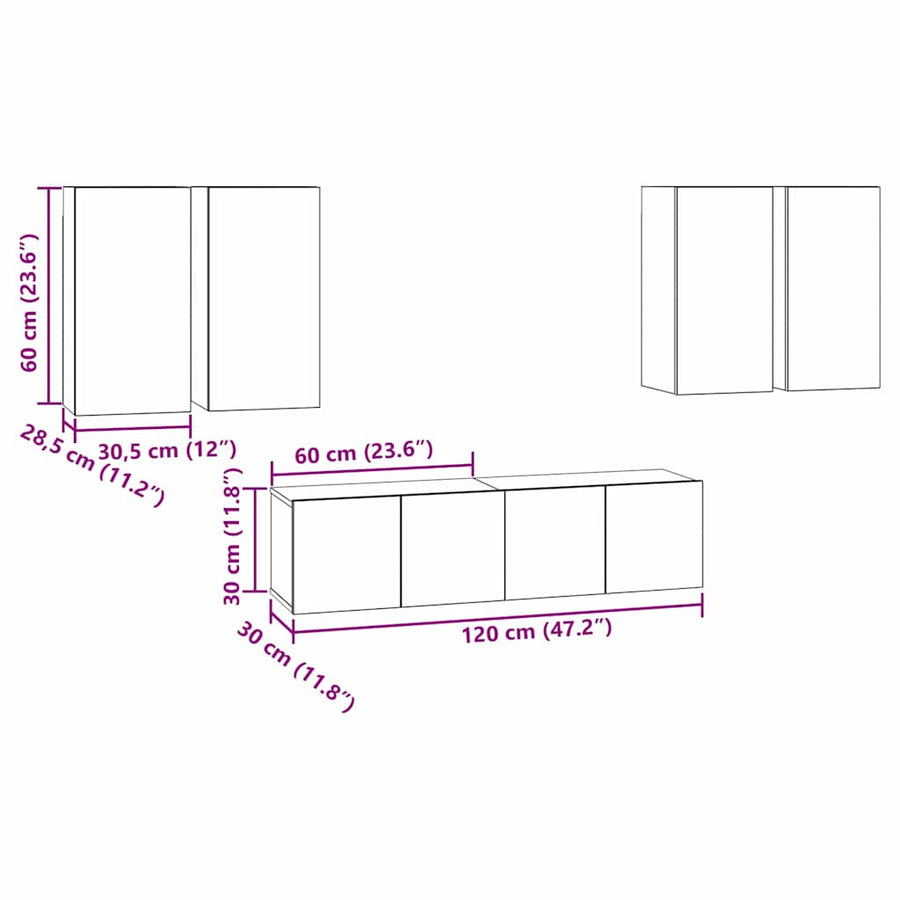 Tv-meubelset 6 pcs Zwart eiken 60 x 30 x 30 cm Bewerkt hout