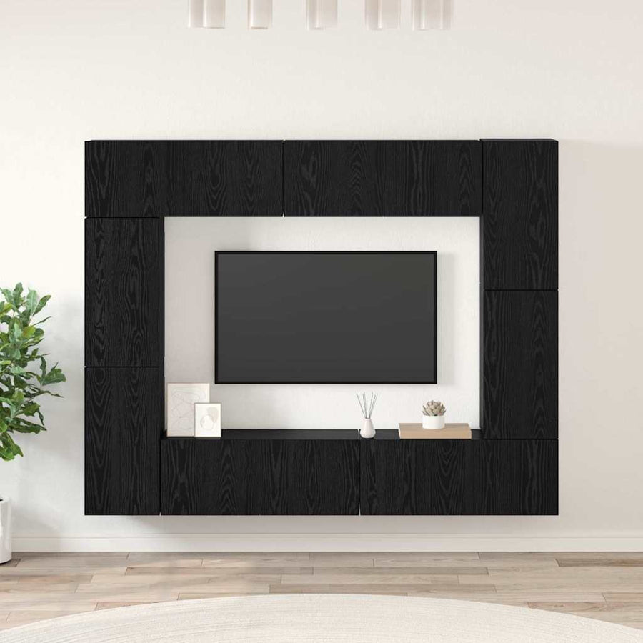 Tv-meubelset 8 pcs Zwart eiken 80 x 30 x 30.5 cm Bewerkt hout