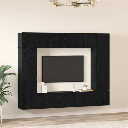 Tv-meubelset 8 pcs Zwart eiken 80 x 30 x 30.5 cm Bewerkt hout