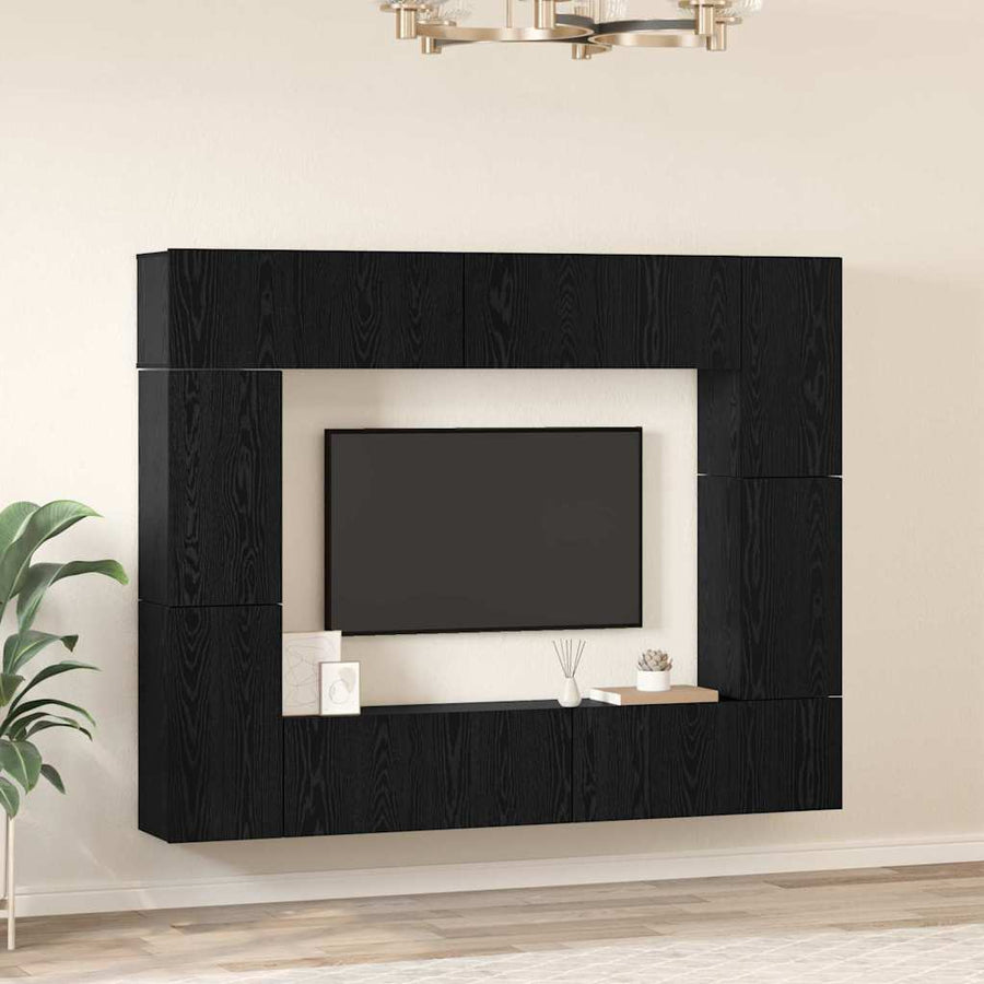 Tv-meubelset 8 pcs Zwart eiken 80 x 30 x 30.5 cm Bewerkt hout