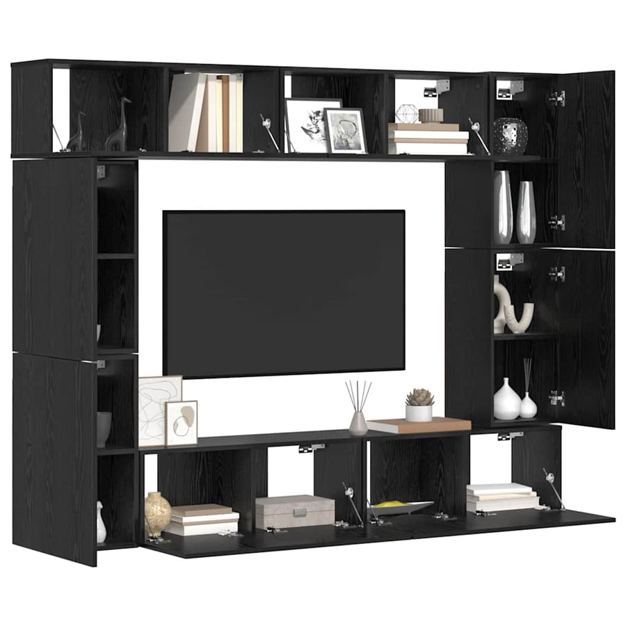 Tv-meubelset 8 pcs Zwart eiken 80 x 30 x 30.5 cm Bewerkt hout