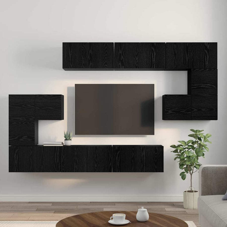 Tv-Meubelset Wandgemonteerd 10 Pcs Bewerkt Hout 10