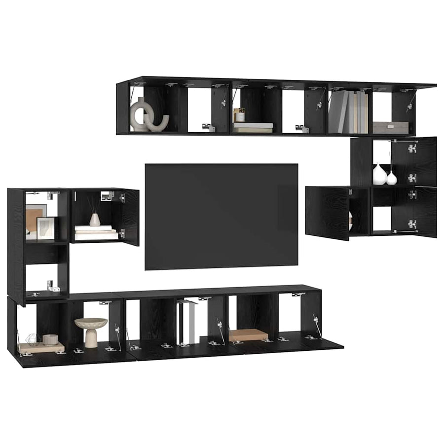Tv-Meubelset Wandgemonteerd 10 Pcs Bewerkt Hout 10