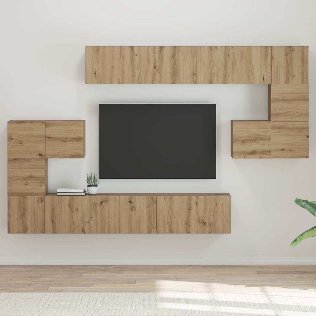 Tv-Meubelset Wandgemonteerd 10 Pcs Artisan Eiken Bewerkt Hout 10