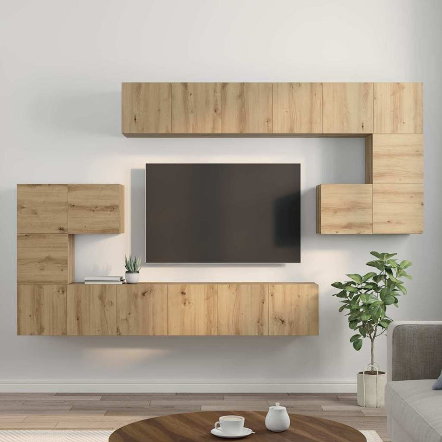Tv-Meubelset Wandgemonteerd 10 Pcs Artisan Eiken Bewerkt Hout 10