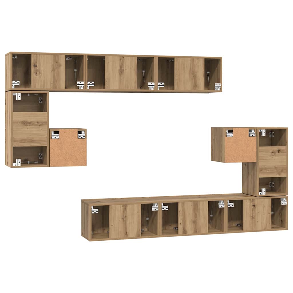Tv-Meubelset Wandgemonteerd 10 Pcs Artisan Eiken Bewerkt Hout 10