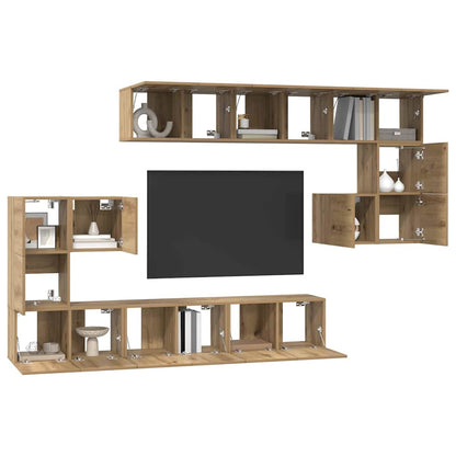 Tv-Meubelset Wandgemonteerd 10 Pcs Artisan Eiken Bewerkt Hout 10