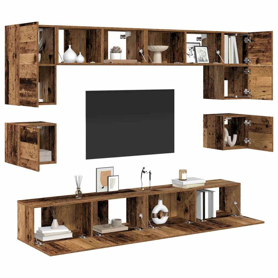 Tv-meubelset 8 pcs Oud hout 100 x 30 x 30 cm Bewerkt hout