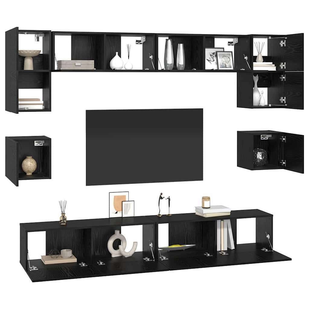 Tv-Meubelset Wandgemonteerd 8 Pcs Bewerkt Hout 100 cm