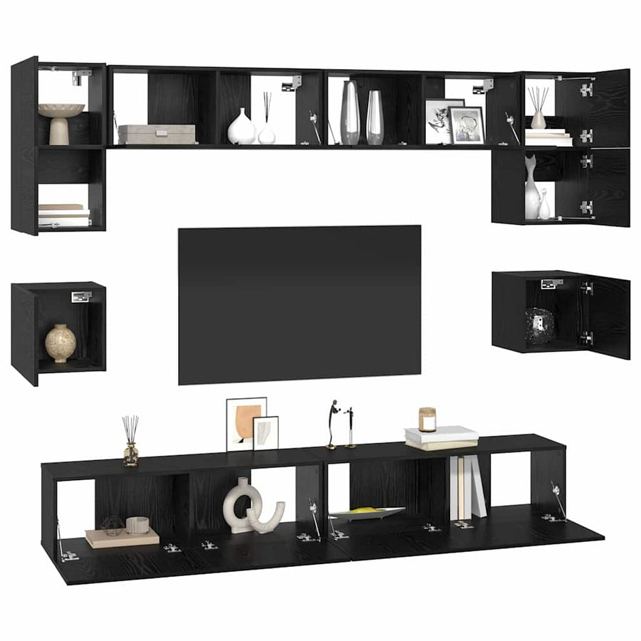 Tv-Meubelset Wandgemonteerd 8 Pcs Bewerkt Hout 100 cm