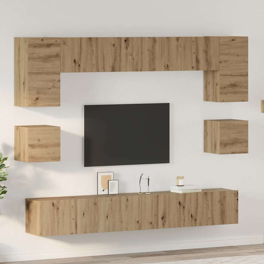 Tv-Meubelset Wandgemonteerd 8 Pcs Artisan Eiken Bewerkt Hout 100 cm