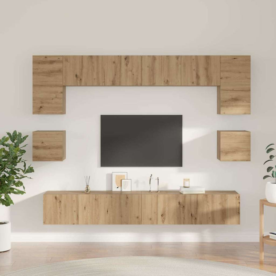 Tv-Meubelset Wandgemonteerd 8 Pcs Artisan Eiken Bewerkt Hout 100 cm