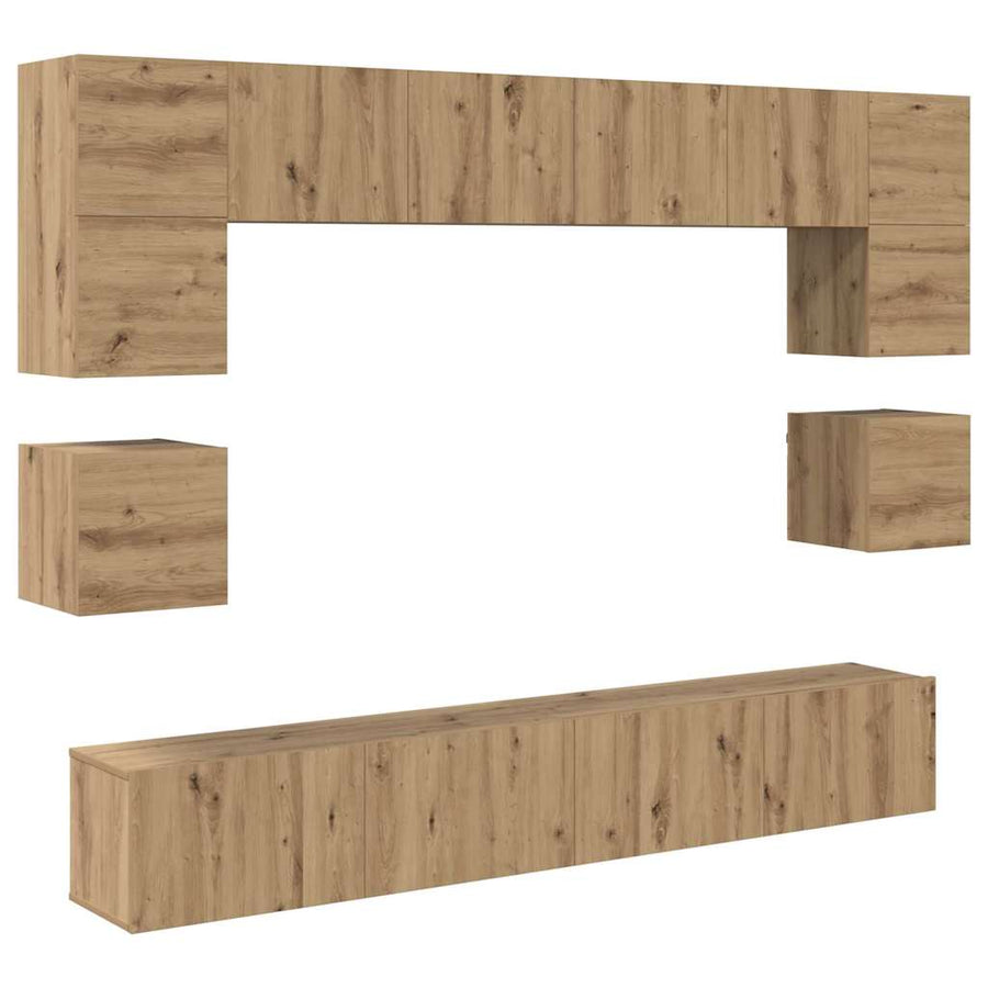 Tv-Meubelset Wandgemonteerd 8 Pcs Artisan Eiken Bewerkt Hout 100 cm