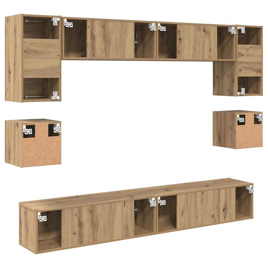Tv-Meubelset Wandgemonteerd 8 Pcs Artisan Eiken Bewerkt Hout 100 cm