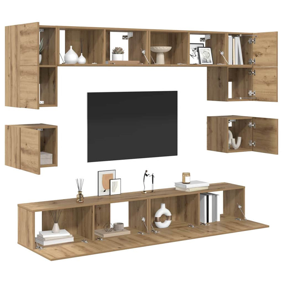 Tv-Meubelset Wandgemonteerd 8 Pcs Artisan Eiken Bewerkt Hout 100 cm