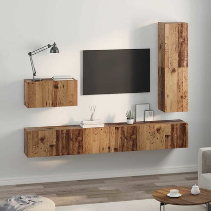 Tv-meubelset 4 pcs Oud hout 30.5 x 30 x 110 cm Bewerkt hout