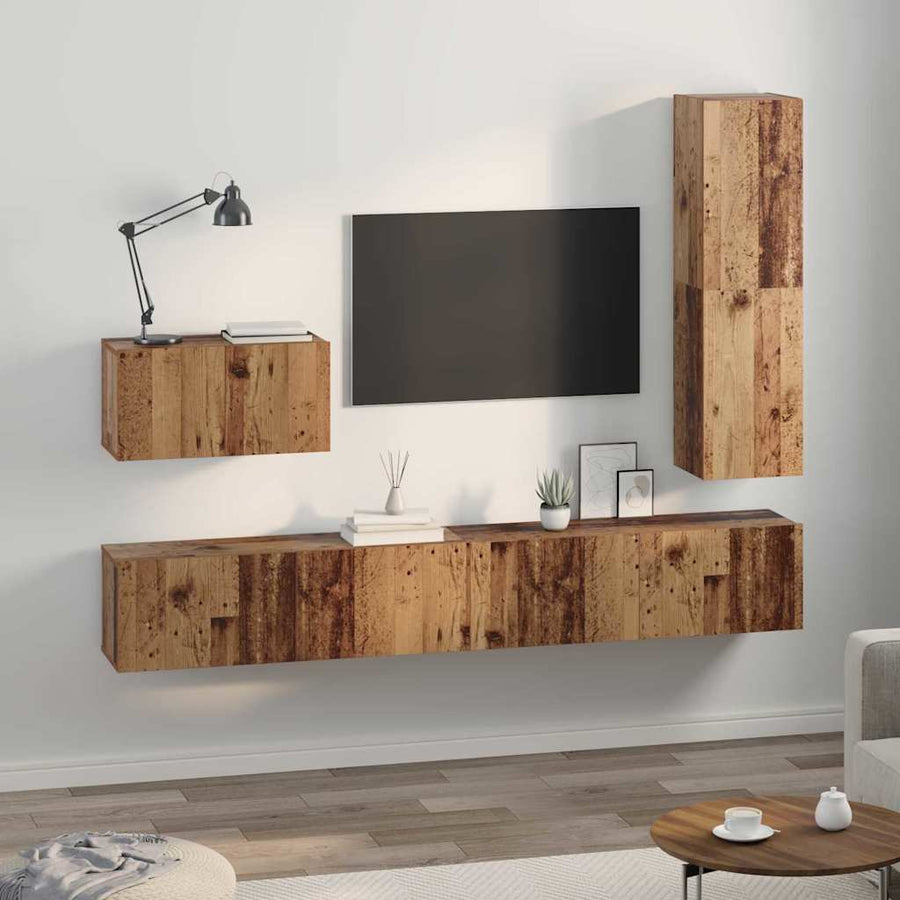 Tv-meubelset 4 pcs Oud hout 30.5 x 30 x 110 cm Bewerkt hout