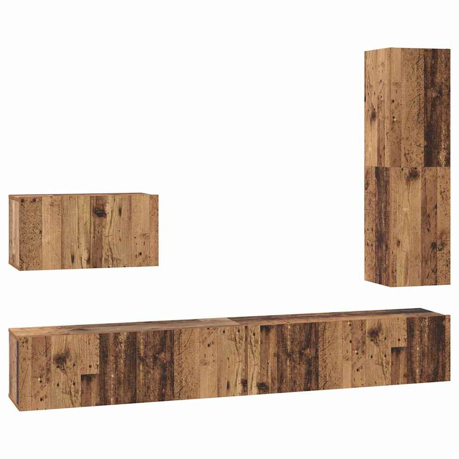 Tv-meubelset 4 pcs Oud hout 30.5 x 30 x 110 cm Bewerkt hout