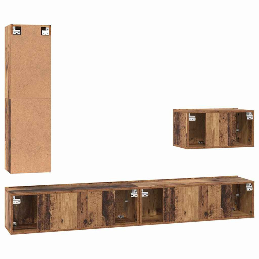 Tv-meubelset 4 pcs Oud hout 30.5 x 30 x 110 cm Bewerkt hout