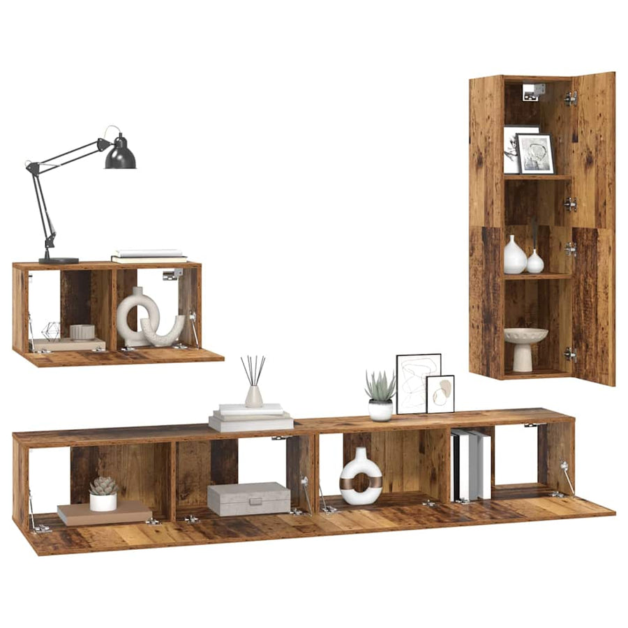 Tv-meubelset 4 pcs Oud hout 30.5 x 30 x 110 cm Bewerkt hout