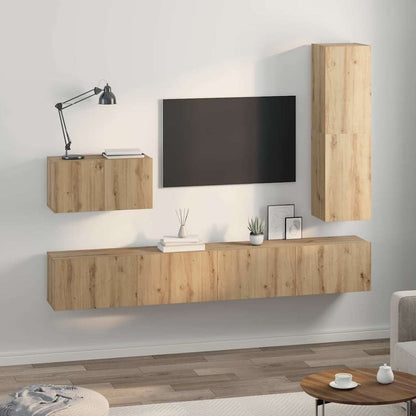 Tv-meubelset 4 pcs artisanaal eikenkleurig 30.5 x 30 x 110 cm