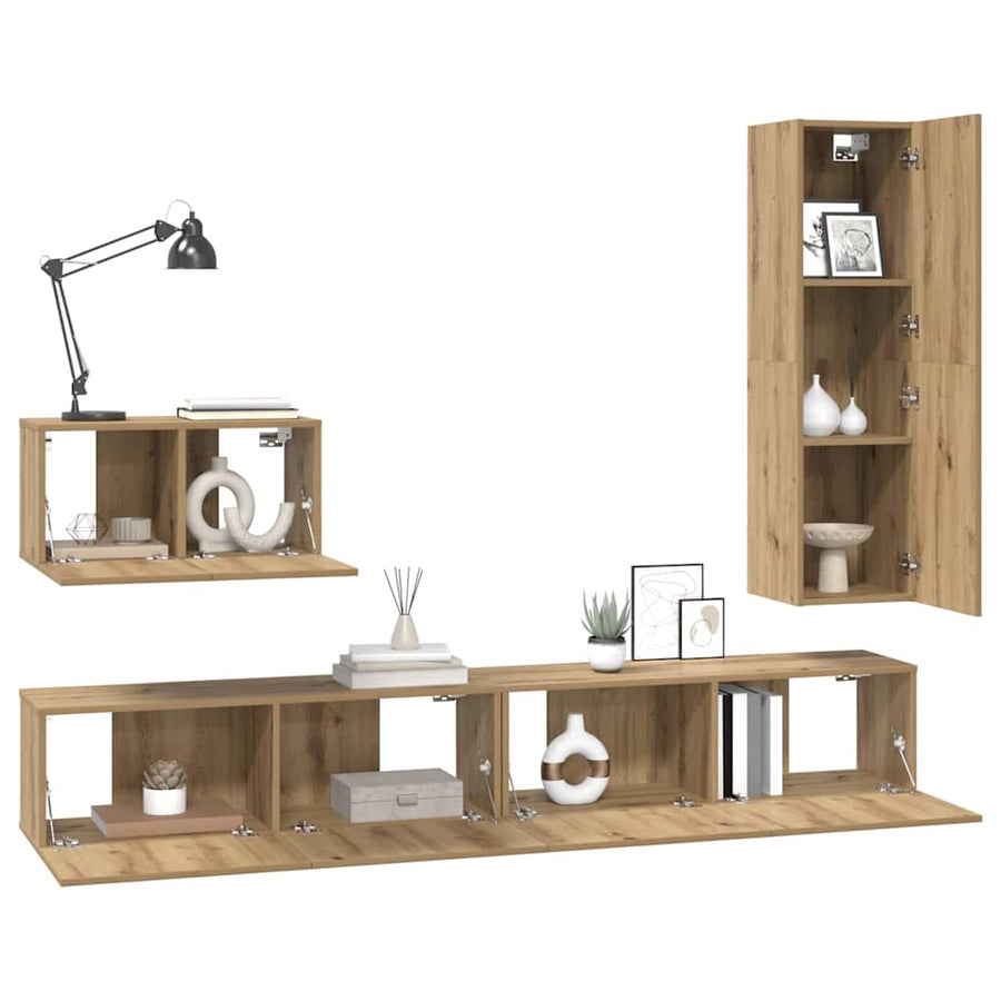 Tv-meubelset 4 pcs artisanaal eikenkleurig 30.5 x 30 x 110 cm