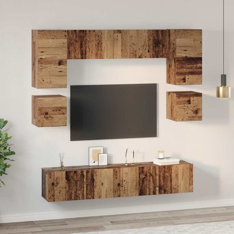 Tv-meubelset 8 pcs Oud hout 80 x 30 x 30 cm Bewerkt hout