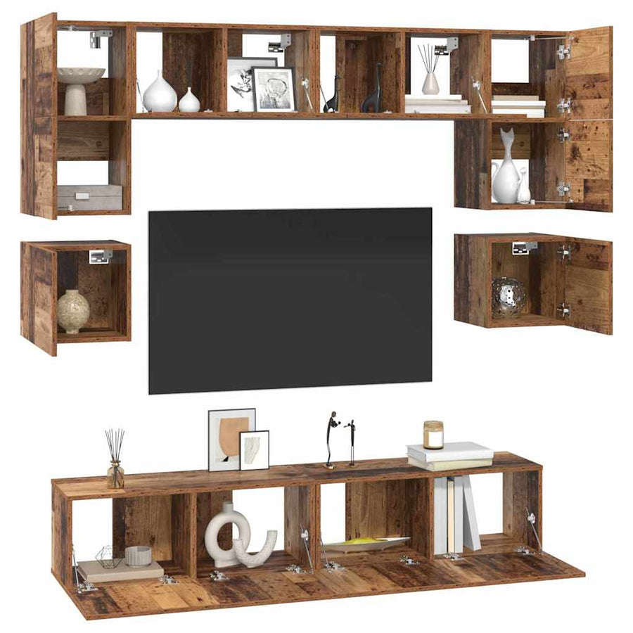 Tv-meubelset 8 pcs Oud hout 80 x 30 x 30 cm Bewerkt hout