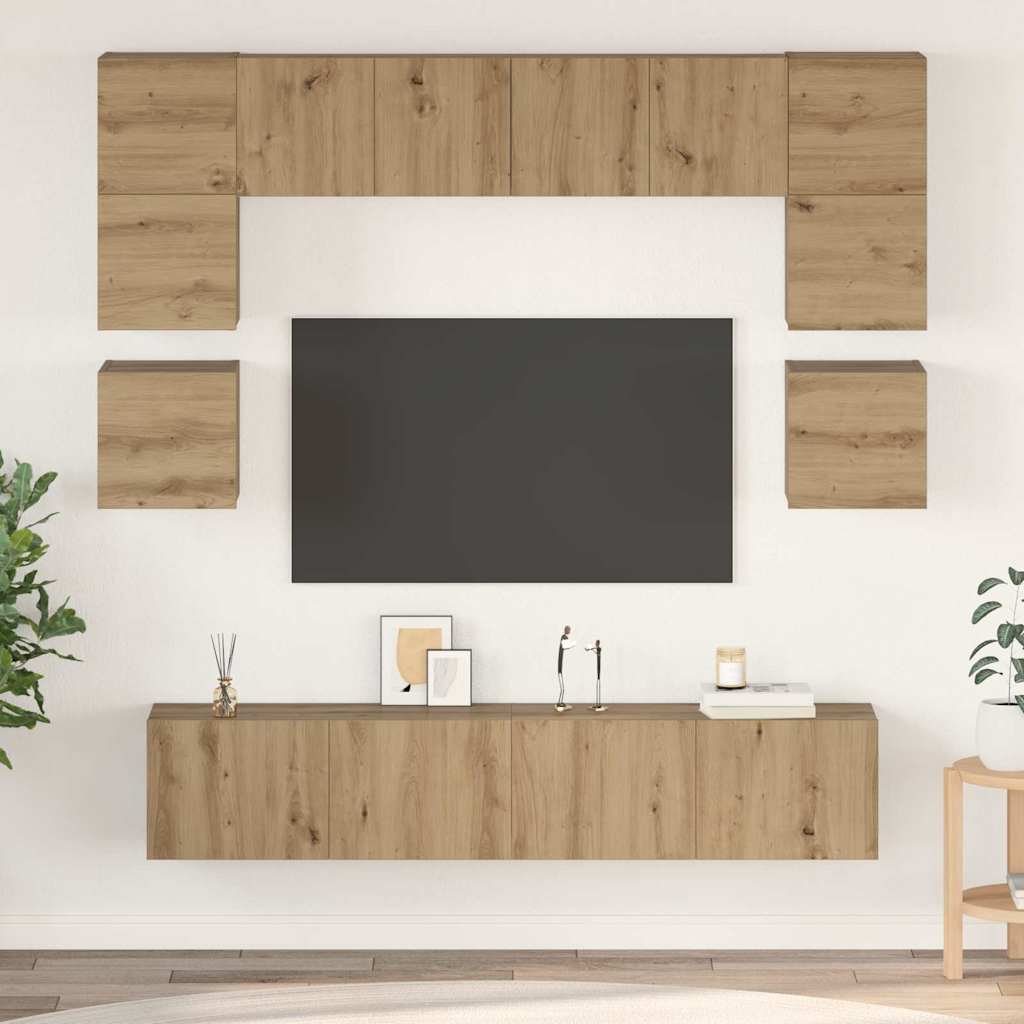 Tv-Meubelset Wandgemonteerd 8 Pcs Artisan Eiken Bewerkt Hout 80 cm
