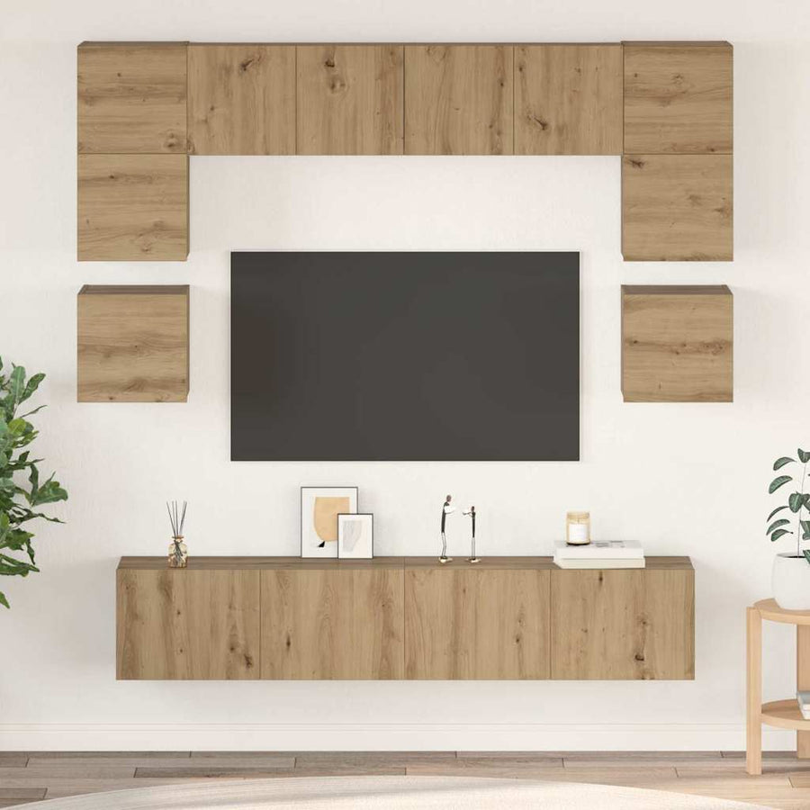 Tv-Meubelset Wandgemonteerd 8 Pcs Artisan Eiken Bewerkt Hout 80 cm