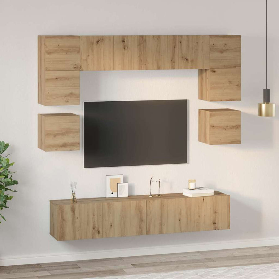 Tv-Meubelset Wandgemonteerd 8 Pcs Artisan Eiken Bewerkt Hout 80 cm