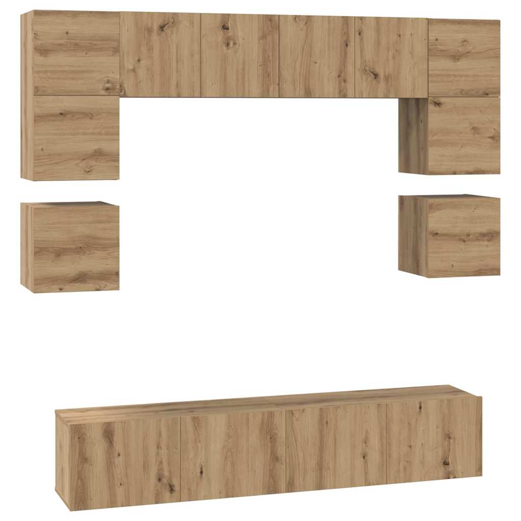 Tv-Meubelset Wandgemonteerd 8 Pcs Artisan Eiken Bewerkt Hout 80 cm