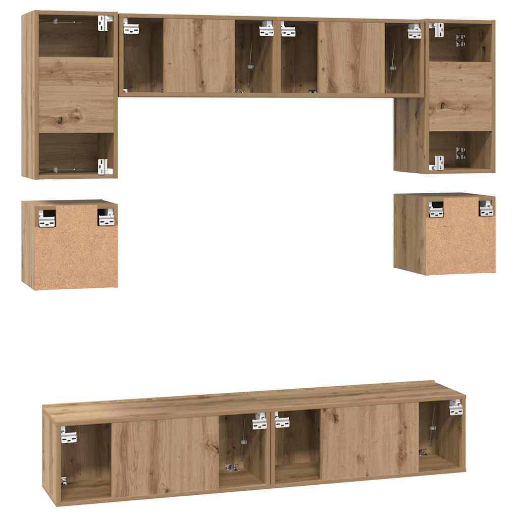Tv-Meubelset Wandgemonteerd 8 Pcs Artisan Eiken Bewerkt Hout 80 cm