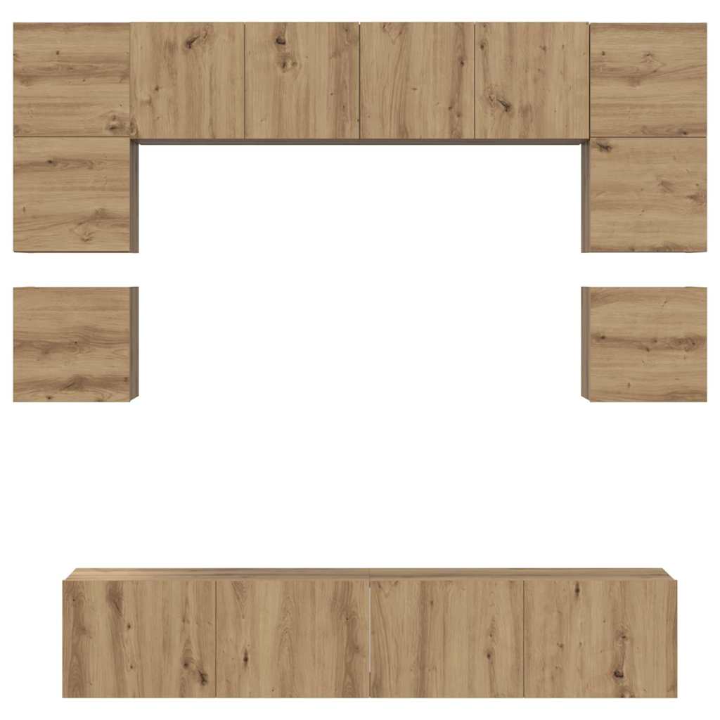 Tv-Meubelset Wandgemonteerd 8 Pcs Artisan Eiken Bewerkt Hout 80 cm