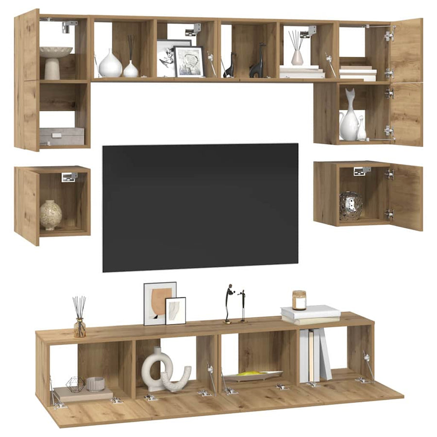 Tv-Meubelset Wandgemonteerd 8 Pcs Artisan Eiken Bewerkt Hout 80 cm