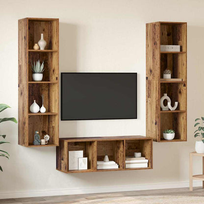 TV-kast set 3 pcs Oud hout 37 x 37 x 142.5 cm Bewerkt hout