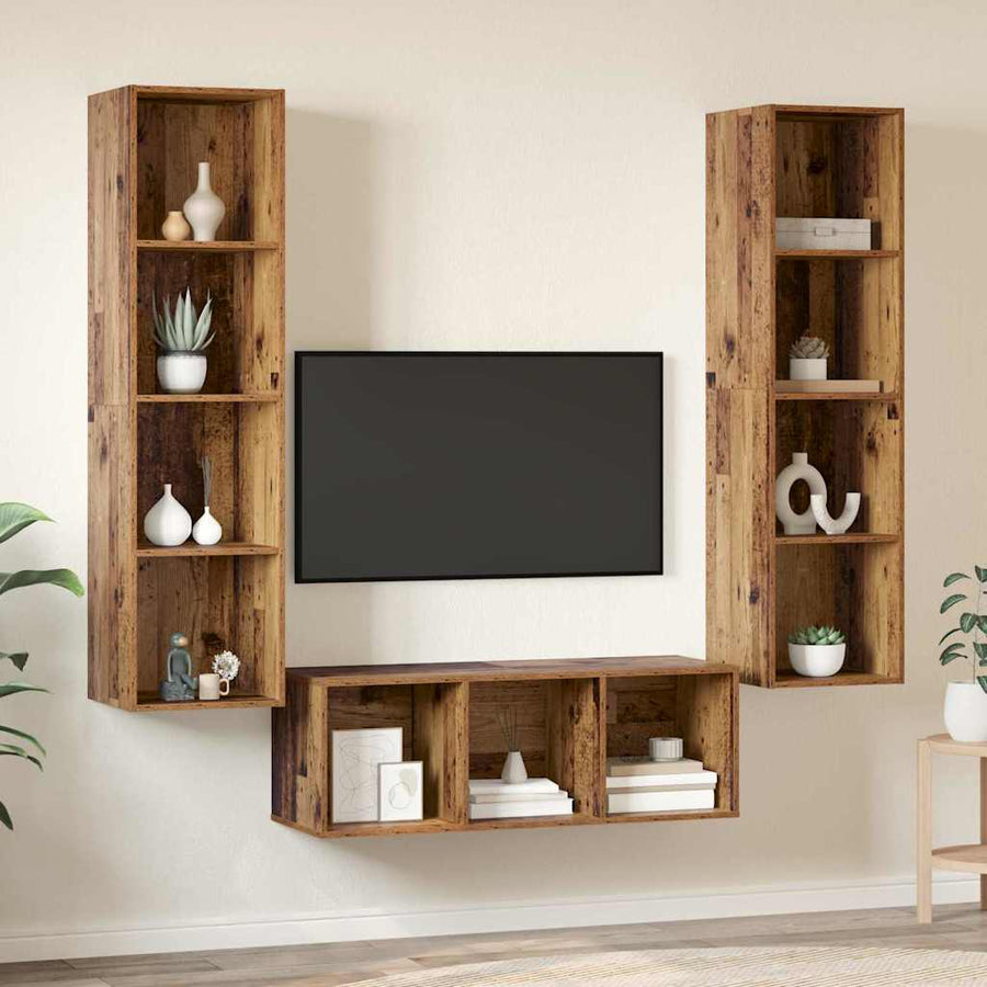 TV-kast set 3 pcs Oud hout 37 x 37 x 142.5 cm Bewerkt hout