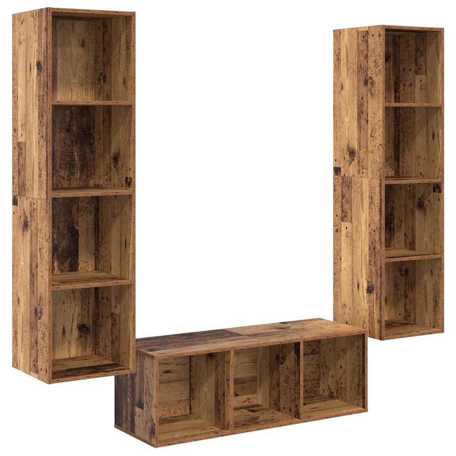 TV-kast set 3 pcs Oud hout 37 x 37 x 142.5 cm Bewerkt hout