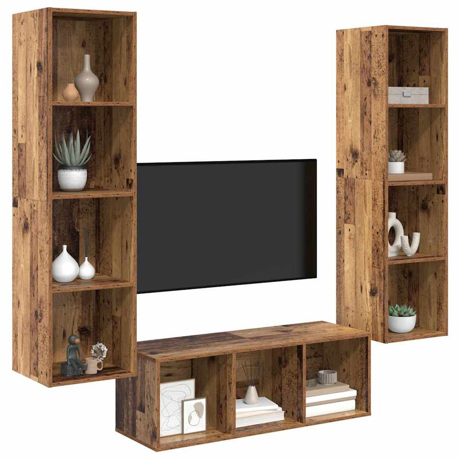 TV-kast set 3 pcs Oud hout 37 x 37 x 142.5 cm Bewerkt hout