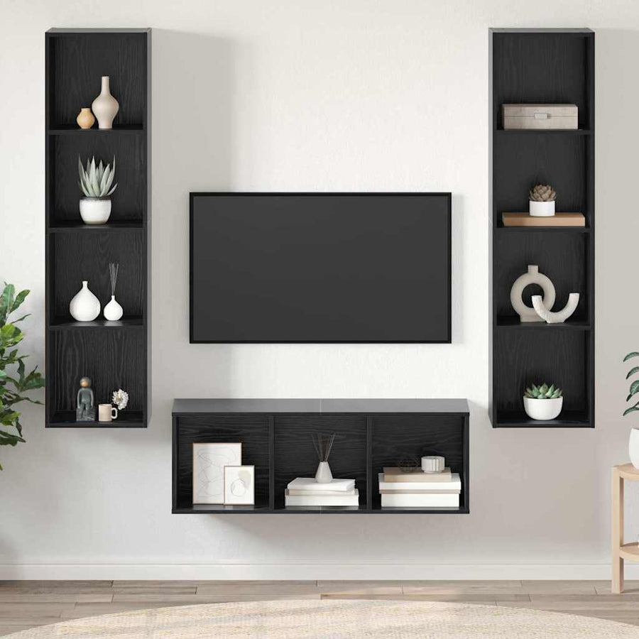 TV-kast set 3 pcs Zwart eiken 37 x 37 x 142.5 cm Bewerkt hout